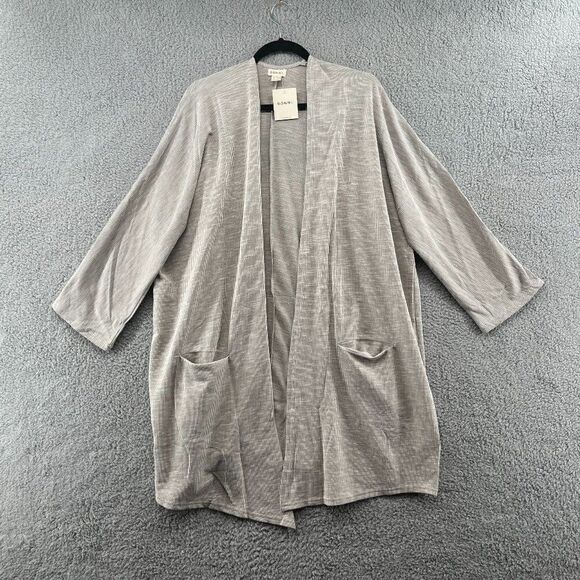 NWT DONNI Sandwash Stripe Ribbed Long Open Front Cardigan Sweater Women’s OS - Picture 2 of 12